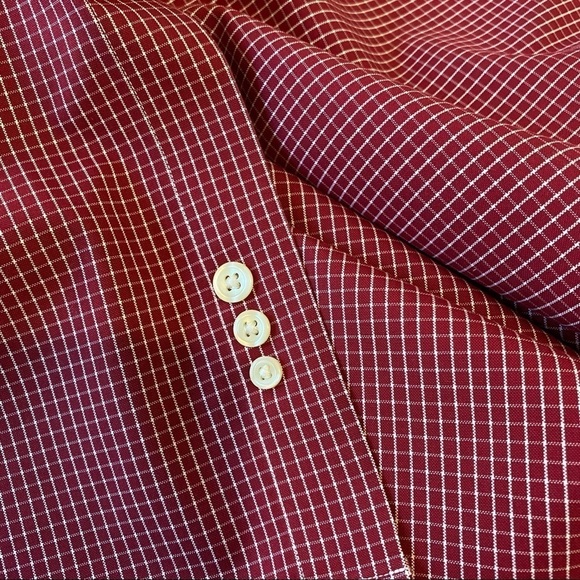Paul Fredrick Button Down Shirt Red Plaid Check 16 1/2 - 35 Cotton Long Sleeve - Picture 3 of 5